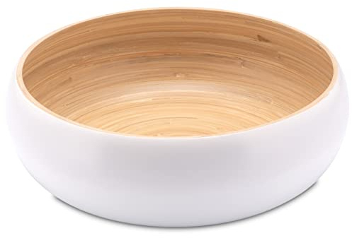 Decorasian Bambusschale groß und rund – Chips Schale bzw. Bowl - Obstschale Bambus hochwertig seidenmatt lackiert – 30cm weiß
