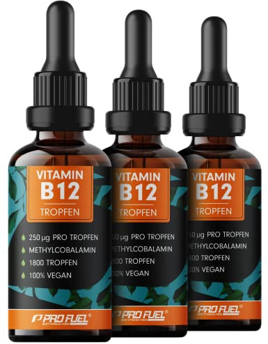 Vitamin B12 Tropfen - 5400 Tropfen (3x50ml) - bioaktives Methylcobalamin B12 - mit 500 mcg Vitamin B12 - zur täglichen Einnahme (2 Tropfen pro Tag) - laborgeprüft mit Zertifikat - 100% vegan