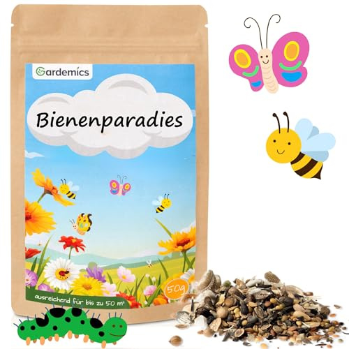Gardemics Blumensamen Bienen für 50m² I heimische Bienenweide ein- und mehrjährig, Blumenwiese Samen, Blumensaat Samen, Wildblumensamen, Blumensamen Gastgeschenk