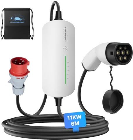 EVSEdesigner Mobile Wallbox Ladekabel Typ 2 6-16A 400V 11kW Ladekabel CEE EV Ladegerät mit Tragetasche für alle Elektrofahrzeuge und Plug-in-Hybridfahrzeuge 6 Meter