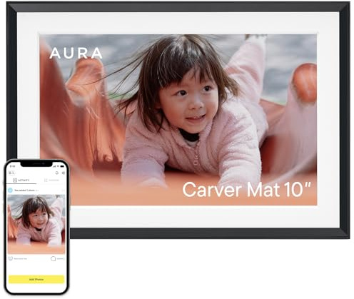 Aura Carver Intelligenter digitaler Bilderrahmen 10,1 Zoll HD WLAN Cloud Digitaler Fotorahmen, Kostenloser unbegrenzter Speicherplatz, Fotos von überall aus senden – Gravel with White Mat