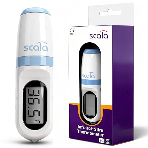 scala SC 8271 Infrarot Fieberthermometer kontaktlos – Stirnthermometer für Kinder & Erwachsene – digitales Fiebermessgerät mit 1 Sek. Messzeit, Signalton & Speicher für 9 Messwerte