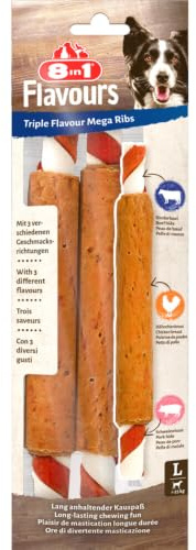 8in1 Triple Flavour Mega Ribs Kaustangen Kaustangen, 140 g | Kausnacks mit extra viel Fleisch | 2 Stück pro Beutel