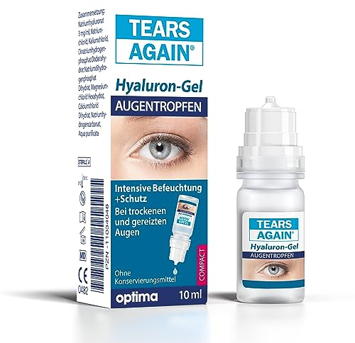 TEARS AGAIN Hyaluron-Gel Augentropfen, 10 ml | 0,3% Natriumhyaluronat | Intensive Befeuchtung & Schutz | Ohne Konservierungsmittel | Für trockene, gereizte und brennende Augen | Kontaktlinsengeeignet