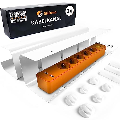 Stilemo® Kabelkanal Schreibtisch - Kabelmanagement Schreibtisch Organizer Kabeldurchführung - Cable Management Kabelhalter Kabelwanne Tisch 2er Set - 43x12x10 cm - Kabelkorb Weiß