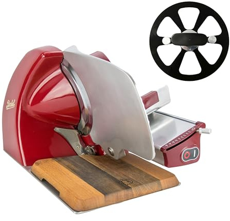 Berkel Aufschnittmaschine – Schneidemaschine Home Line 250 Plus Rot – Neues Modell + 100% handgefertigtes Schneidebrett