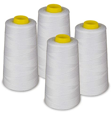 Lialina 4 Konen Overlockgarn - 301 Weiß, OEKO-TEX, Garnstärke 40S/2 (120), Länge je 2700m, 100% Polyester - Nähgarn Set für Overlock Nähmaschinen