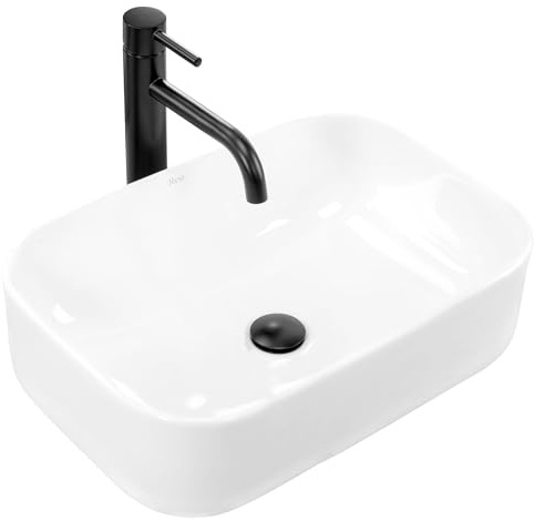 Rea Waschbecken Waschtisch Aufsatzwaschbecken Keramik Handwaschbecken Aufsatz Waschschale Rechteckig Weiß 40x50