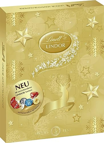 Lindt Schokolade LINDOR Adventskalender 2025 | 290g | 24 LINDOR Kugeln Weiße, dunkle und Milchschokolade mit zartschmelzender Füllung | Schokolade für die Weihnachtszeit | Schokoladen-Geschenk