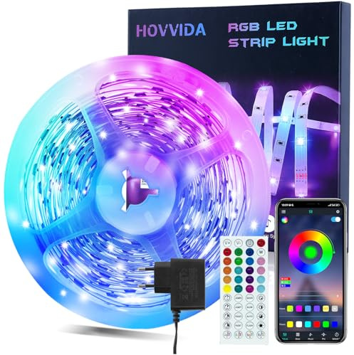 HOVVIDA LED Strip 10M, 1x10M, 30 LEDs/Meter, RGB LED Streifen, 300 LED, APP und Fernbedienung, Musikmodus, Timing-Modus, LED für Zimmer, Wohnzimmer, Küche, Schlafzimmer, Bar, Party