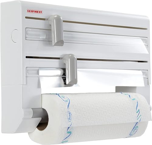 Leifheit Wandrollenhalter Parat ComfortLine-Serie für 3 Rollen, saubere Schnittkanten durch Schneidabroller, Küchenrollenhalter mit Folienschneider sorgt für griffbereite Folien-Enden