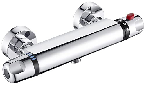 Duscharmatur mit Thermostat Duschthermostat Aufputz Thermostat Duscharmatur mit 38°C Sicherheitstaste, Chrom Mischbatterie Dusche Thermostat Armatur Dusche aus Messing Duscharmaturen Brausethermostat