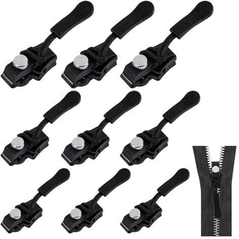 9 Stück Abnehmbare Reißverschluss Zipper, Reißverschluss Reparatur Set, 3 Größen Ersatz Zipper für Reißverschlüsse, Fix Reißverschlusszieher für Jacken, Koffer und Rucksäcke, Schwarz