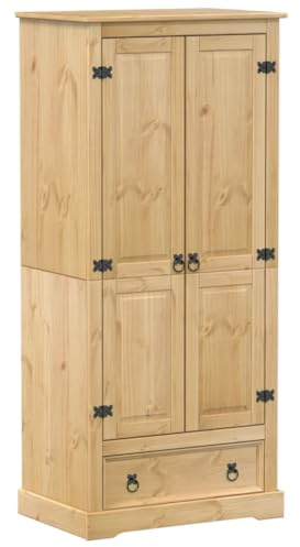 vidaXL Kleiderschrank, Garderobenschrank mit Metallgriff Schublade, Holzschrank Schrank für Schlafzimmer, Drehtürenschrank, Massivholz Kiefer