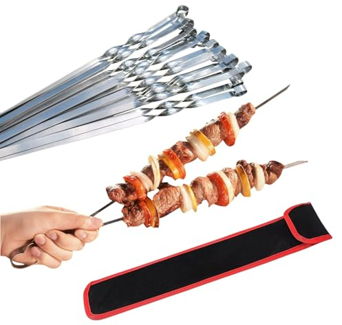 Profi BBQ Edelstahl Grillspieße, Extra Breit: 1 cm, Extra Stark 2 mm Dicke (10 St, 40cm) Fleischspieße, Schaschlikspieße, Mangal, Schampura, Spieße, Skewers, Schaschlik, Kebap, Spiesse, Grillspiesse