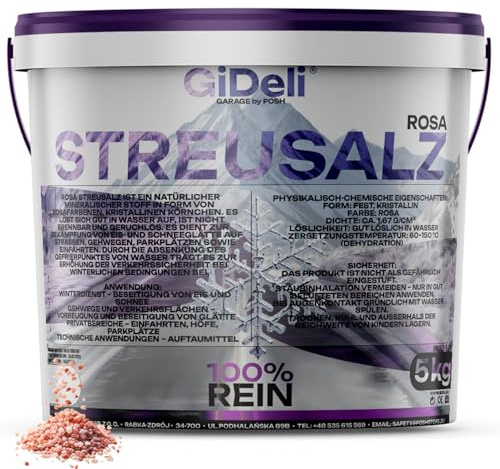 GiDeli Streusalz Grob 5 kg im Eimer – Auftausalz gegen Eis und Schnee | Handliche Menge für Eingangstreppe, Gehweg und Terrasse. Eimer mit Deckel und Bügel, Wiederverschließbar.