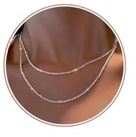 CASSIECA 2 Stück Silber Halskette Layered Sterling Silber Stapelbare Kette Glänzende Diamantschliff Popcorn-Kette für Frauen Mädchen