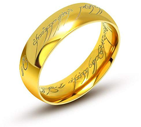 AURSTORE Schmuck „Herr der Ringe“-Ring aus Wolfram, 6 mm, Größe nach Wahl 56-68 mit Kette aus Stahl, 54 cm (GOLD, 64)