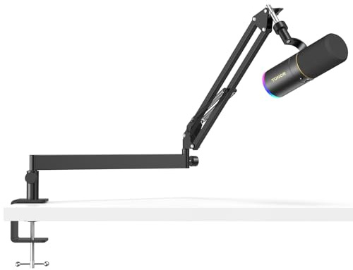 TONOR Dynamisches Microphone mit XLR/USB Kabel, Mikro PC, Vocal Mic Gesangsmikrofon für Streaming, Gaming, Studio, mit Einstellbares RGB, 200 cm Kabel, Low Profile Mikrofonarm, Schwarz, TD520S+LP