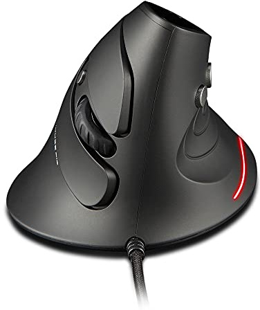 zelotes Vertikale Maus, 3200 DPI, 6 Tasten, abnehmbare Handauflage, Handgelenkschutz, LED, ergonomisches Design, optische Maus mit USB-Kabel für PC, Laptop, Mac, Schwarz