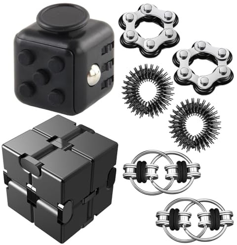 Fidget Toys, 8 Set Infinity Cube, Fidget Toy Erwachsene Ihnen helfen Stress abzubauen und Ihre Konzentration zu steigern, Anti Stress Würfel Anwendung Büro, Schule oder Zuhause, Schwarz