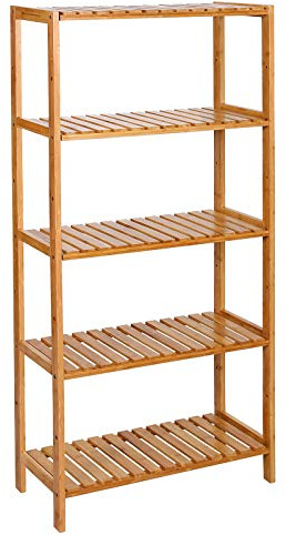 SONGMICS Badezimmerregal, Badregal, Küchenregal, Schuhregal mit 5 Ebenen, Standregal aus Bambus, 26 x 60 x 130 cm, für Bad, Wohnzimmer, Flur, Küche, naturbeige BCB35Y, Naturfarben