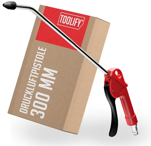TOOLIFY® | Druckluftpistole lang 300 mm | lange Ausblaspistole mit Edelstahlrohr, Schutzkappe, Druckluftnippel, bruchfestes POM Gehäuse | hohe Luftmenge für effiziente Reinigung von Oberflächen