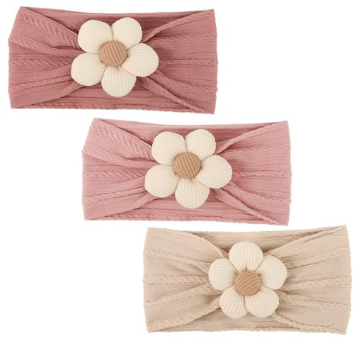 DRESHOW Stirnband Baby Mädchen Dehnbare Nylon Stirnbänder Handgefertigte Haarband for Neugeborene Kleinkinder Kinder 3 Stück