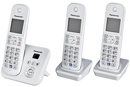 PanasonicKX-TG6823GS DECT Schnurlostelefon mit Anrufbeantworter (3 Mobilteile, strahlungsarm, Eco-Modus, GAP Telefon, Festnetz) perl-silber