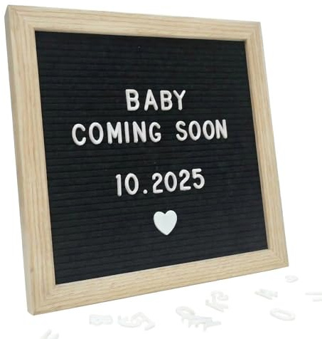 C CRYSTAL LEMON Buchstabentafel (Letter Board) 25 x 25 cm, schwarzer Filz, Holzrahmen, 336 Zeichen (Buchstaben, Zahlen, Symbole & Emojis) für Menü, Preise & Hinweise
