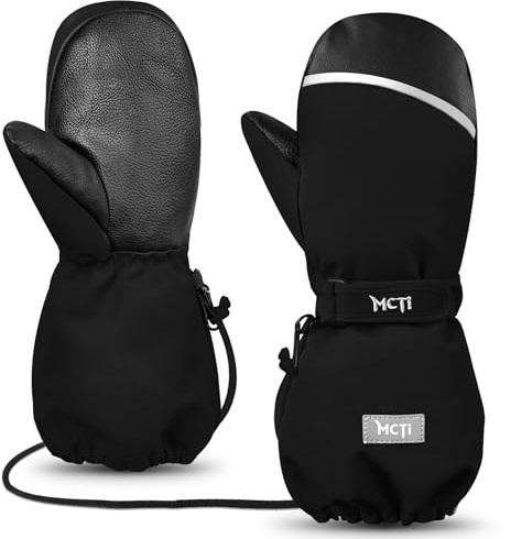 MCTi Skihandschuhe Kinder, Wasserdicht Winterhandschuhe Fäustlinge, Snowboard Handschuhe, Wärme für Jungen und Mädchen 1-15 Jahre Schwarz XXS