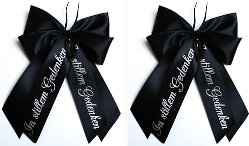 CaPiSo Fertigschleifen14x20cm ohne Basteln Satin-Schleife Trauerschleife Autoschleife Grabschleife Grab Beerdigung Kranzschleife für Trauerkranz Trauerstrauß Trauer Schwarz (2 Stück)