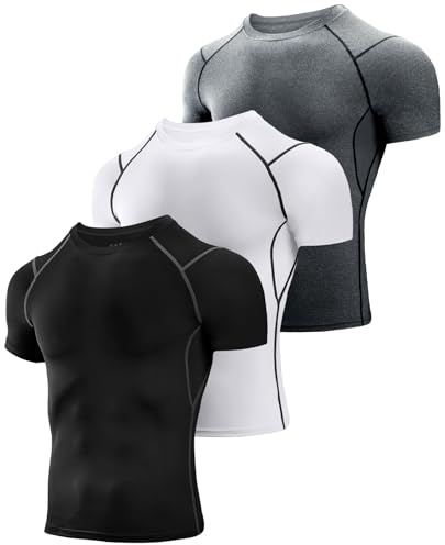 Niksa Kompressionsshirt Herren,Laufshirt Herren Kurzarm mit Unterarm Mesh kurzärmliges Funktionsshirt Atmungsaktiv Sportshirt Männer für Running Workout Fitness