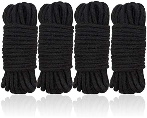 Hanyi [4 Pack]10 M / 32 Fuß Baumwollseil Bondage Seil für Binden von BDSM-Spiele, Gepäck, Schlafzimmerfantasien, Nähen, Verpackungswerkzeuge (Schwarz)