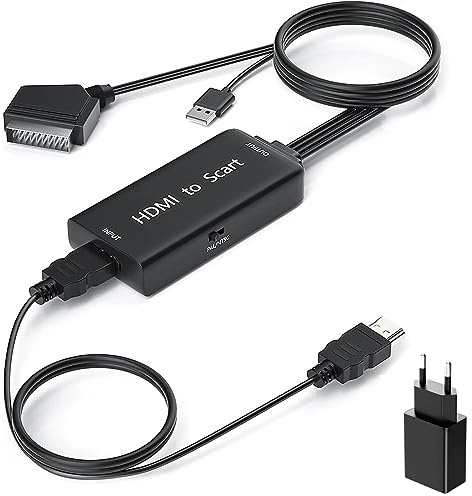 Ozvavzk HDMI zu Scart Adapter mit HDMI Kabel, HDMI auf Scart Konverter HD 1080P Video Audio Wandler für HDTV Sky Blue Ray DVD PS3 VCR