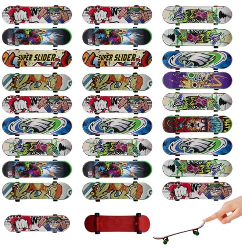 OMJMYY 30 Stück Mini Finger Skateboard, Fingerboard Spielzeug, Professionelle Fingerskateboard, Cartoon Finger Skateboards Set für Kindergeburtstag Kreatives Gastgeschenke