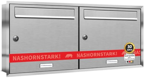 AL Briefkastensysteme, 2er Unterputzbriefkasten, Doppel-Briefkasten rostfrei, 2 Fach Briefkastenanlage modern, Edelstahl Postkasten