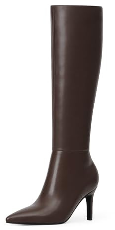 Easyfox Kniehohe Stiefel für Damen, spitzer Zehenbereich, hohe Stiefel, 7,6 cm, Stiletto, hoher Absatz, langer Stiefel, seitlicher Reißverschluss, kniehohe Stiefel, Schokolade, 38 EU
