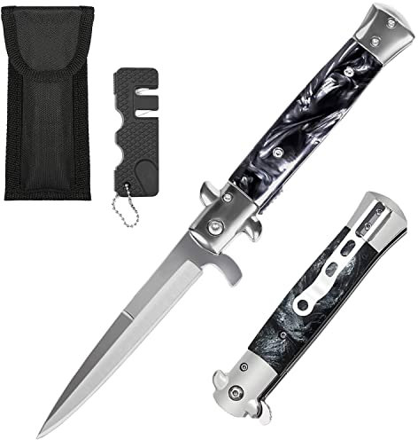 Klappmesser Taschenmesser mit Gürteltasche & Messerschärfer, Scharfer Einhandmesser, Outdoor Messer für Camping, Survival, Angeln, Geschenk für Männer