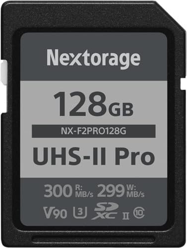 Nextorage japanische SD-Karte UHS-II 128GB speicherkarte Canon Nikon Kamera | Max Lesen 300MB/s, Max Schreiben 299MB/s, V90, Serienaufnahmen mit hoher Bildrate, Sony, Fujifilm, Panasonic, NX-F2PRO128G