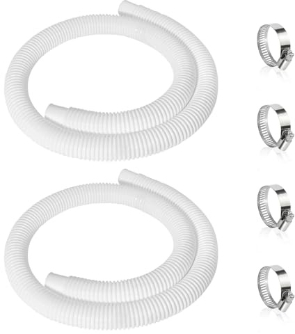 2 Stück Poolschlauch 32mm für Poolpumpen,150cm Weiß Schwimmbadschlauch,UV & Chlorwasser-beständiger Pumpenschlauch，Flexibler Schlauch für Poolpumpe,Schlauch pool mit 4 Stück Sicherungsclip