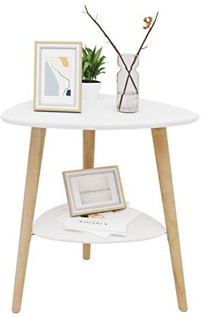 EUGAD Beistelltisch Sofatisch Couchtisch Nachttisch Nachtkommode Nachtschrank Kaffeetisch mit 2 Ablagefäche Holzbeine MDF 50x40x55cm Weiß