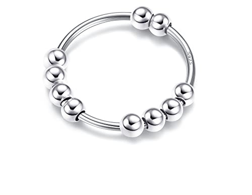 YADOCA 925 Sterling Silber Angst Ring für Damen Mädchen Stapelbare Ringe Spinner Bead Ringe Fidget Ring 8