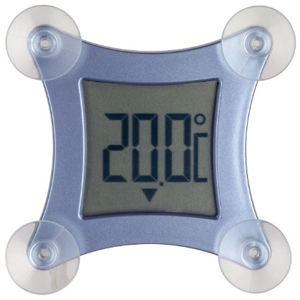 TFA Dostmann Poco Digitales Fensterthermometer, 30.1026, befestigbar durch Saugnäpfe, wetterfest, Außentemperatur messen, Temperaturtendenz, inkl. Batterien, gut ablesbar, blau