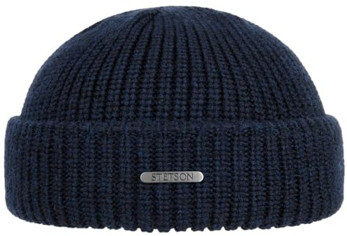 Stetson Nashville Dockermütze Strick Rollrand meliert einfarbig Made in Italy Damen und Herren Herbst Winter blau One Size