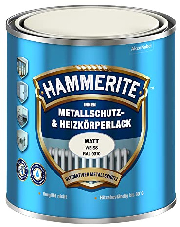 Hammerite Innen Metallschutz- und Heizkörperlack Matt, 3in1- Rostschutz, Reinweiß, 500 ml
