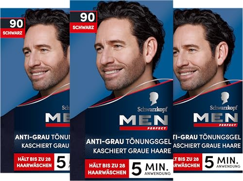 Schwarzkopf Men Perfect Anti-Grau Tönungsgel 90 Schwarz (80 ml) | temporäre Haarfarbe für Männer kaschiert graue Haare in 5 Minuten, Anti-Grau Tönung für ein natürlich aussehendes Ergebnis