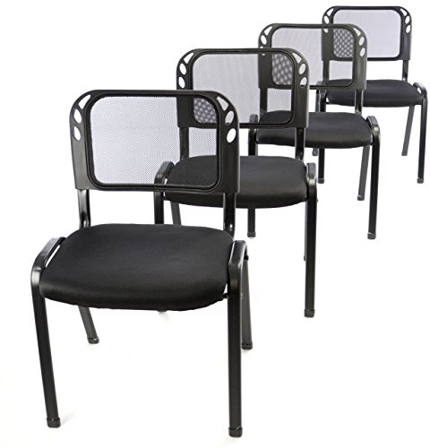 Nexos Trading 4er Set Bürostuhl Konferenzstuhl Besucherstuhl schwarz gepolsterte Sitzfläche stapelbar 52,5 x 45 x 80 cm Stapelstuhl Metallrahmen schwarz