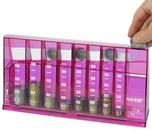HMF 4710-15 Münzsortierer Euro Spardose 24,0 x 5,0 x 12,0 cm, pink