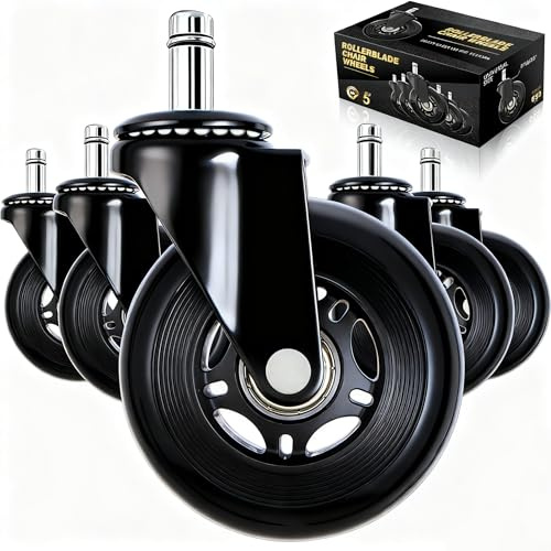 Huracan 5er-Set Bürostuhlrollen 11mm x 22mm, Universal Ersatzrollen für 99% Bürostühle & Gaming-Stühle – 3 Zoll PU Hartbodenrollen, 360° Drehbar Rollen für Bürostuhl, Leise & Bodenschonend Stuhlrollen